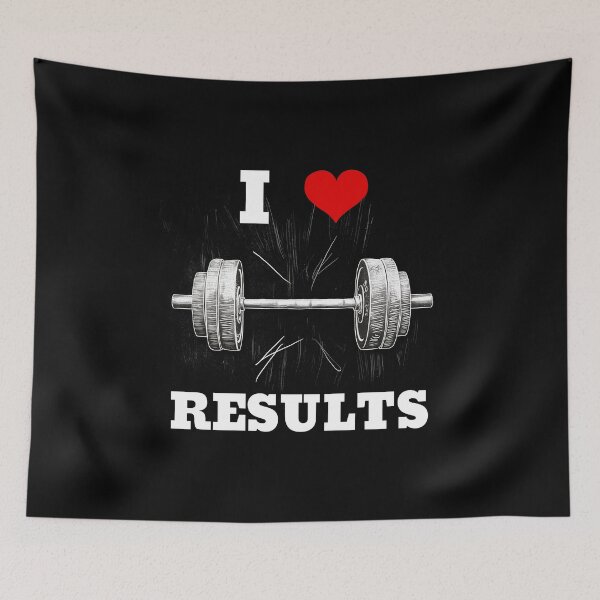 Item preview, I LOVE / HEART RESULTS, White Lettering Red Heart Barbell Design designed and sold by Primal Pump Co LTD.