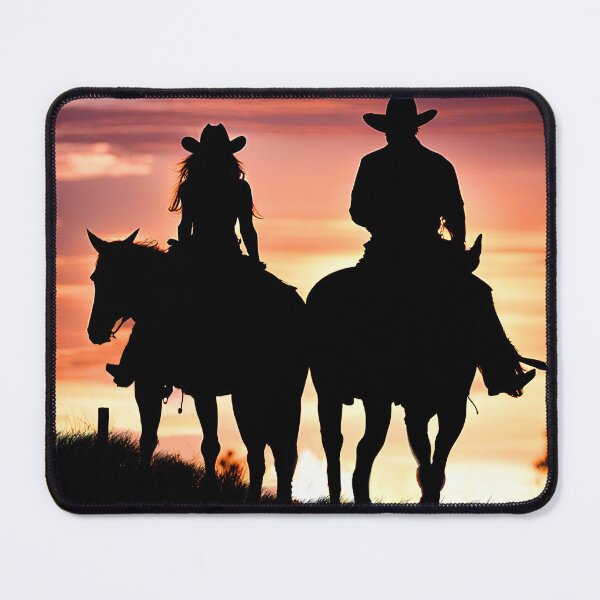 Item preview, Vaquera y vaquero del oeste cabalgando hacia el atardecer designed and sold by Stephanie Laird.