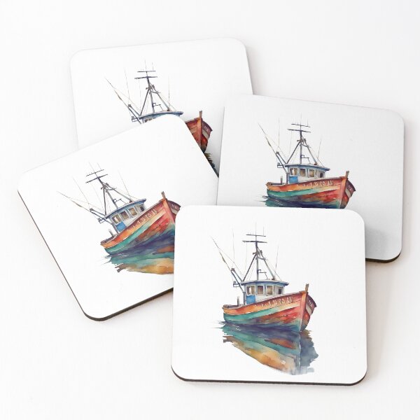 Item preview, Boat Fishing watercolor designed and sold by kolonjArt.