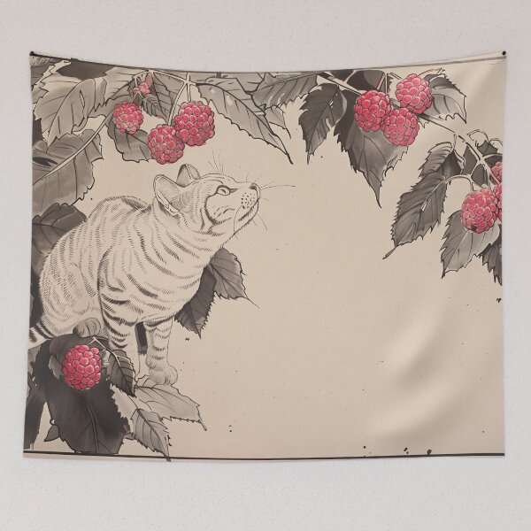 Item preview, Curious Cat and Red Raspberries designed and sold by wyntera.