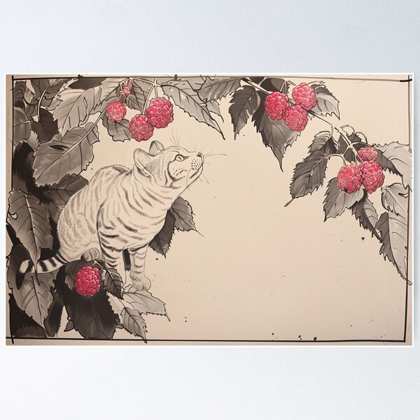 Item preview, Curious Cat and Red Raspberries designed and sold by wyntera.