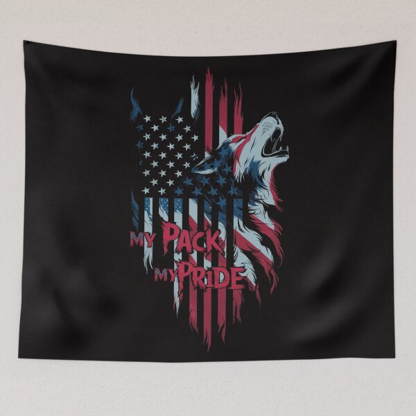 Item preview, Patriotic Wolf T-Shirt - My Pack, My Pride American Flag Design designed and sold by HOMEDESIGNPRINT.