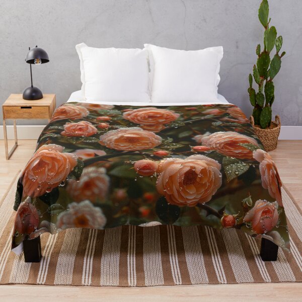 Item preview, Peach-colored roses glistens with water droplets designed and sold by MargaretWiktor.