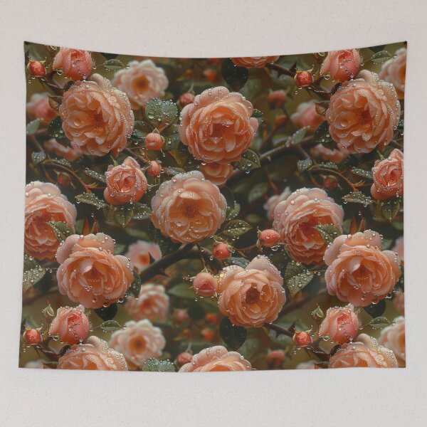 Item preview, Peach-colored roses glistens with water droplets designed and sold by MargaretWiktor.