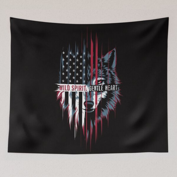 Item preview, Wild Spirit, Gentle Heart - Patriotic Wolf T-Shirt Design designed and sold by HOMEDESIGNPRINT.