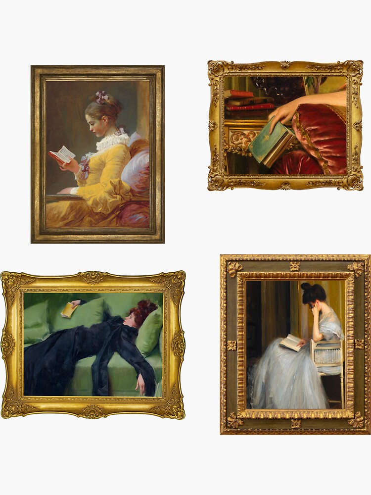Thumbnail 3 of 3, Sticker, framed classic and vintage art - the reader/book lover designed and sold by wildeloves.