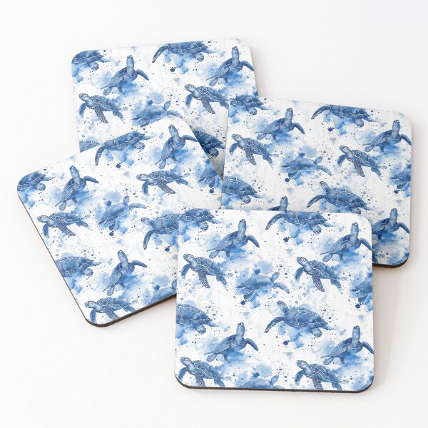 Item preview, Turtles Swimming Blue and White Watercolor Themed designed and sold by CarpanaBay.