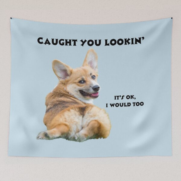 Item preview, Corgi Caught You Lookin' (black text) designed and sold by SweetsAndSavary.