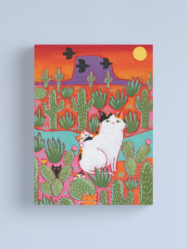 Thumbnail 1 of 3, Canvas Print, Desert Mom and Kittens designed and sold by kilkennycat.
