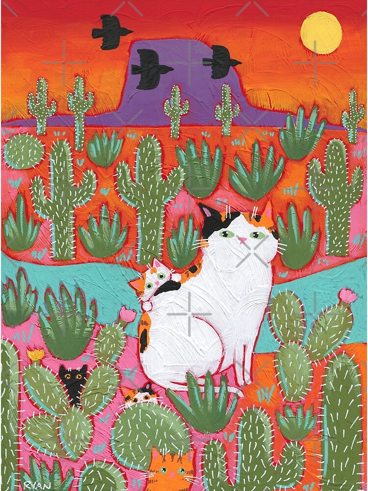 Thumbnail 3 of 3, Canvas Print, Desert Mom and Kittens designed and sold by kilkennycat.