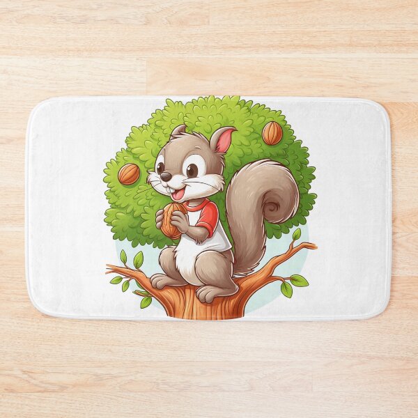 Item preview, cartoon of a squirrel wearing a t-shirt eating nuts on a tree designed and sold by MzulhilmiZam.
