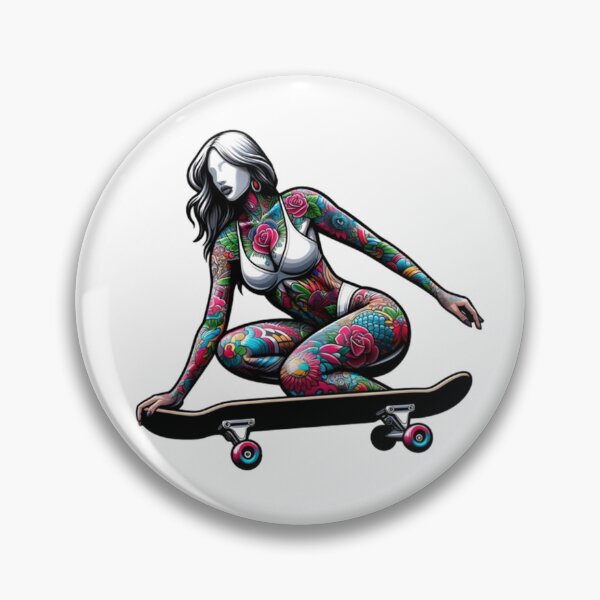 Item preview, Tattooed Woman in Bikini on Skateboard designed and sold by PinUpPizzazz.