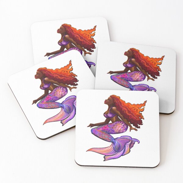 Item preview, Mermaid underwater with flowing red Afro hair, brown skin African American mermaids designed and sold by Artonmytee.