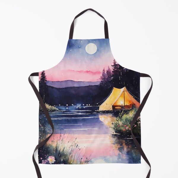 Item preview, watercolor camping beneath the nighttime sky.  designed and sold by soulfulpalette.