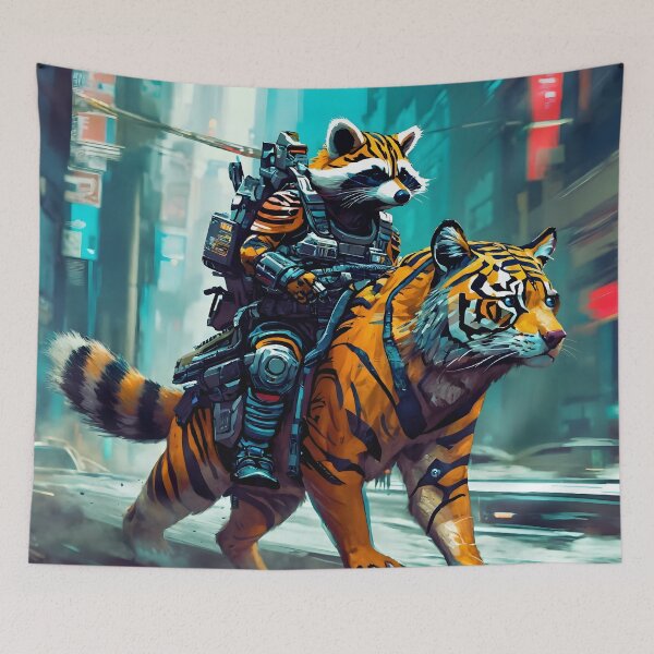 Item preview, Raccoon and tiger futuristic apocalypse designed and sold by Astralia.
