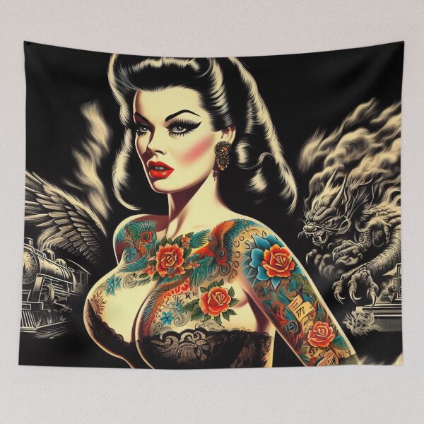 Item preview, Hot Vintage Tattoo Pin-up designed and sold by PulpVintage.