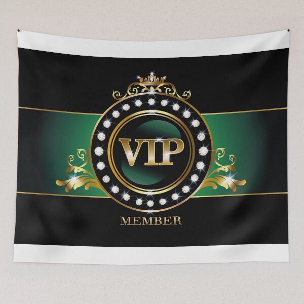 Item preview, VIP member, design casino theme with trick on the black-green background, gold, label,  designed and sold by NatalkaP.