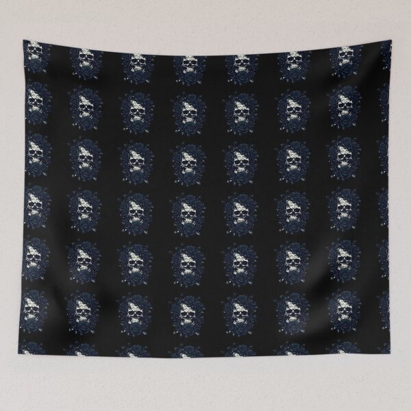 Item preview, Skeleton Metalhead Skulls and Deep Blue Roses Metal Rock designed and sold by PugD.