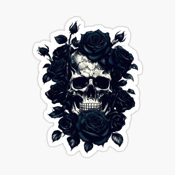 Item preview, Skeleton Metalhead Skulls and Deep Blue Roses Metal Rock designed and sold by PugD.