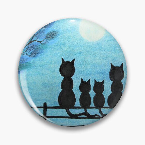 Item preview, Four Cats Silhouette Tree Moon Birds, Twin Kittens designed and sold by ClaudinesArt.