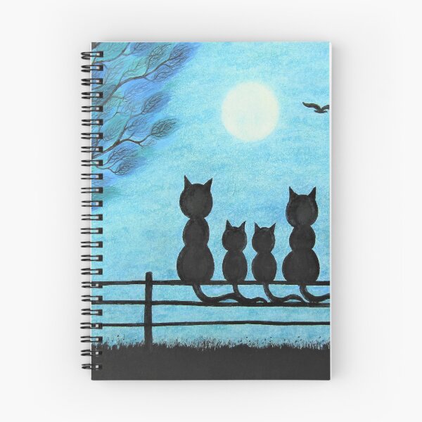 Item preview, Four Cats Silhouette Tree Moon Birds, Twin Kittens designed and sold by ClaudinesArt.