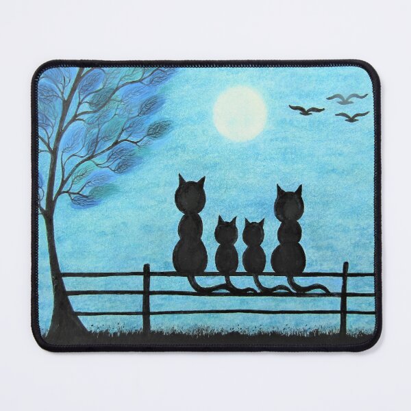 Item preview, Four Cats Silhouette Tree Moon Birds, Twin Kittens designed and sold by ClaudinesArt.