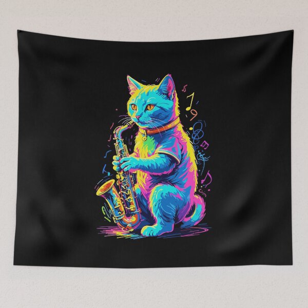 Item preview, Saxophonist Cat Funny Saxophone Jazz Design designed and sold by LuminOrb.