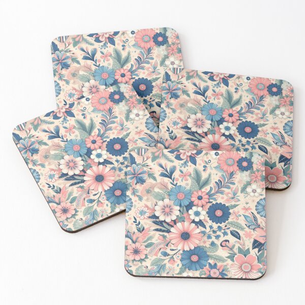 Item preview, Preppy Blue and Pink Flower Pattern designed and sold by JulieSouster.