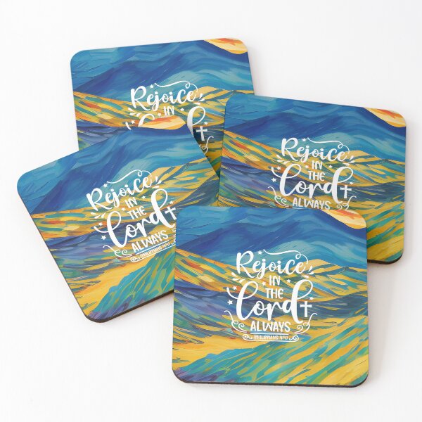 Item preview, Bible Verses About Faith- Philippians 4:4 -  Colorful Blue Yellow Mountain Art designed and sold by SpartanDStore.