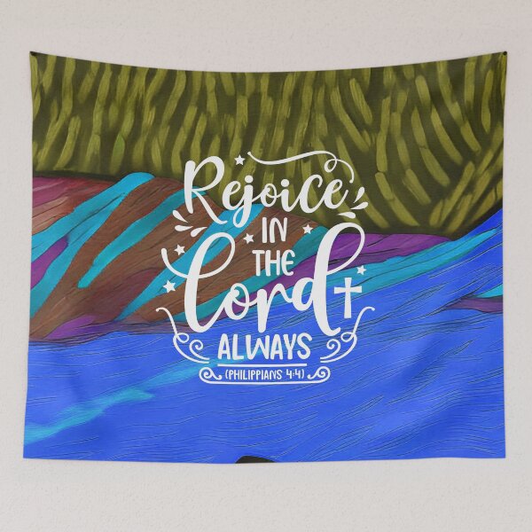 Item preview, Bible Verses About Faith- Philippians 4:4 -  Colorful Red & Blue Mountain Art designed and sold by ZenReiArt.
