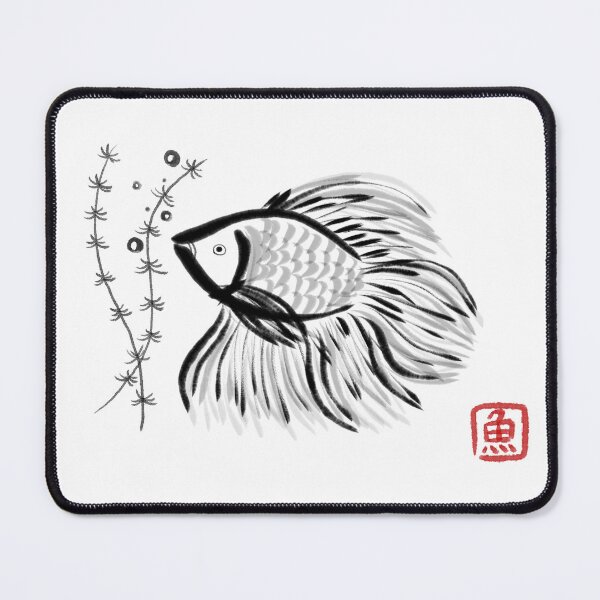 Item preview, Simple Aesthetic Black and White Betta Fish Japanese Kimono Style Design Logo designed and sold by Marinaaa010.