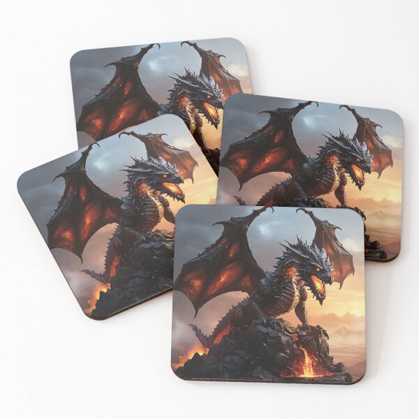 Item preview, Obsidian Sentinel: Fire Dragon Overlooking the Desert designed and sold by MysticFable.