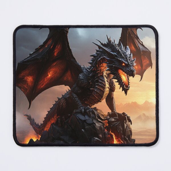 Item preview, Obsidian Sentinel: Fire Dragon Overlooking the Desert designed and sold by MysticFable.