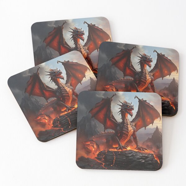 Item preview, Inferno's Flight: Fire Dragon Soaring Over Volcanic Peaks designed and sold by MysticFable.