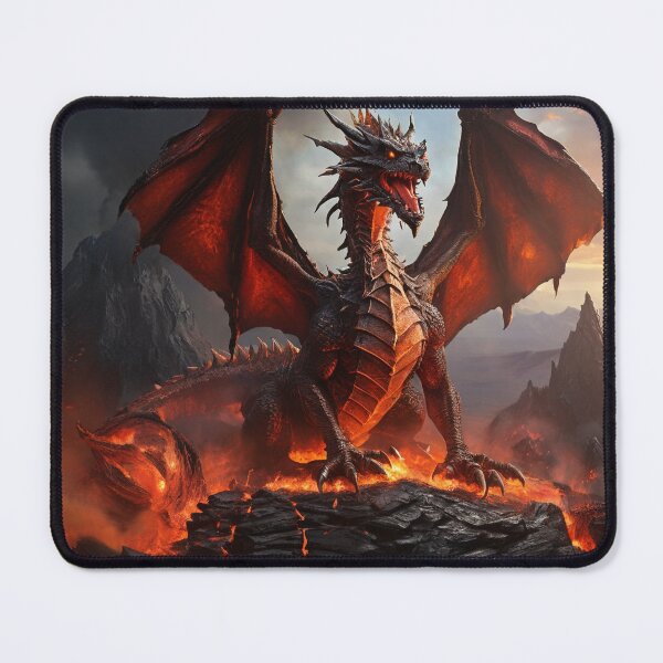Item preview, Inferno's Flight: Fire Dragon Soaring Over Volcanic Peaks designed and sold by MysticFable.