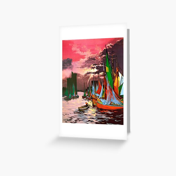 Item preview, Sailing Boats Port Entrance La Rochelle France 1928 E. Paul Champseix designed and sold by RocketshipRetro.