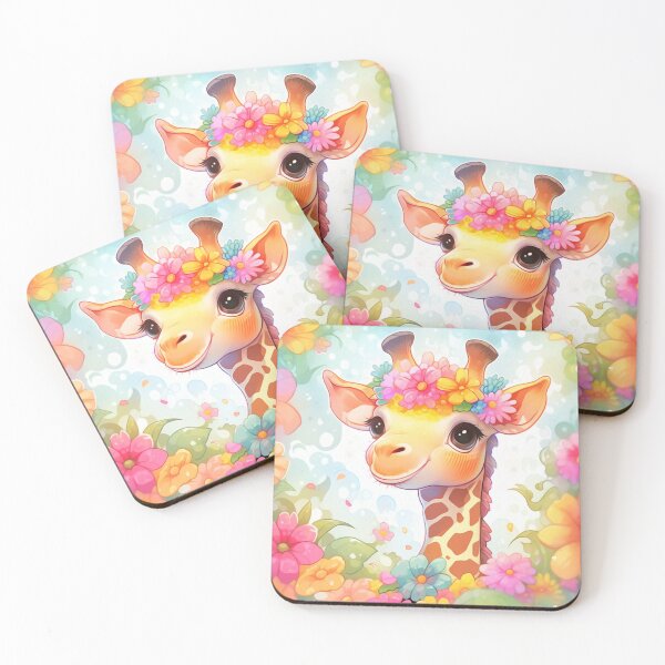 Item preview, Happy Giraffe With Colorful Flowers designed and sold by jenmountainen.