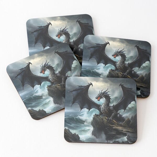 Item preview, Tempest Sentinel: Storm Dragon Perched Atop the Cliff's Edge designed and sold by MysticFable.