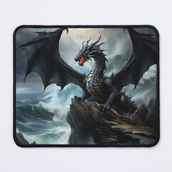 Item preview, Tempest Sentinel: Storm Dragon Perched Atop the Cliff's Edge designed and sold by MysticFable.