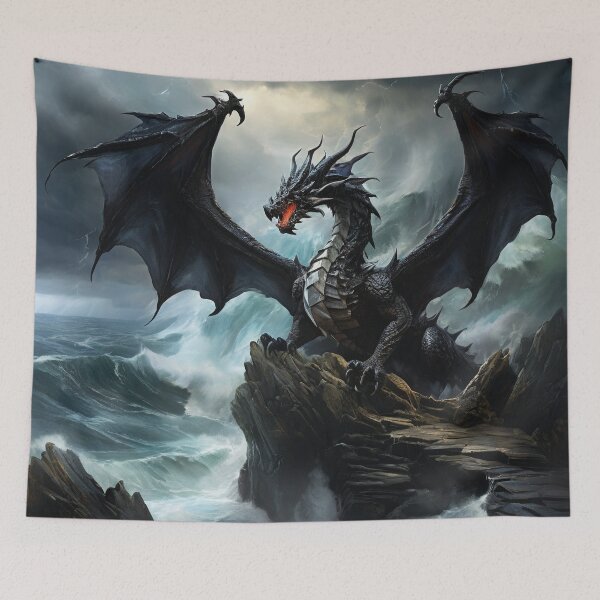 Item preview, Tempest Sentinel: Storm Dragon Perched Atop the Cliff's Edge designed and sold by MysticFable.