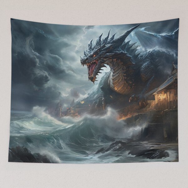 Item preview, Guardian of the Tempest: Coastal Village Under the Watch of the Storm Dragon designed and sold by MysticFable.