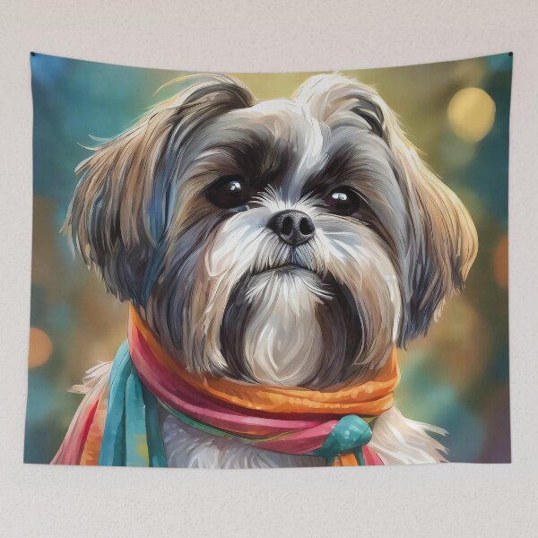 Item preview, cute Shitzu dog breed in a scarf digital painting adorable animal designed and sold by Meena-tta.