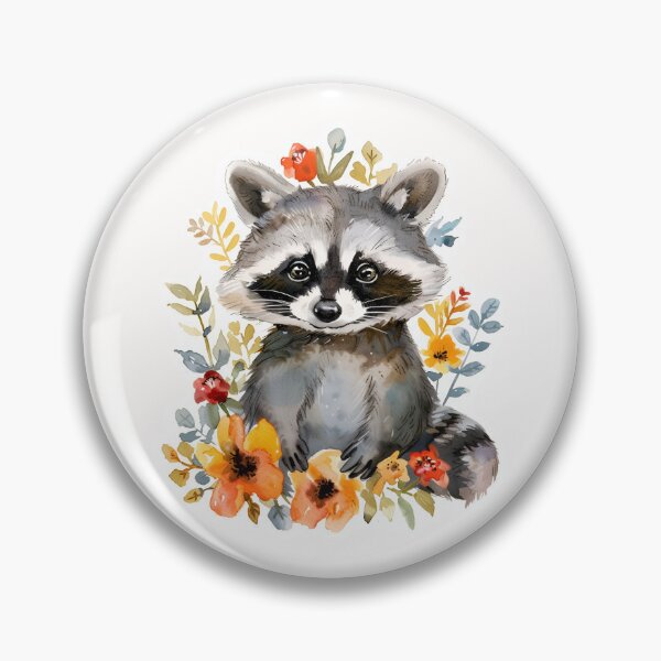 Item preview, Summer Flowers Raccoon Watercolor designed and sold by AngelinaBezm.
