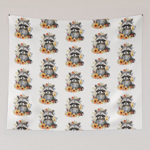 Item preview, Summer Flowers Raccoon Watercolor designed and sold by AngelinaBezm.