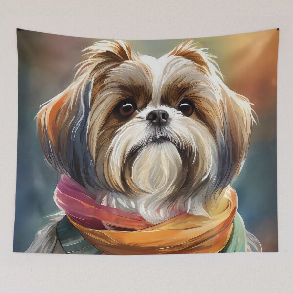 Item preview, cute Shitzu dog breed in a scarf digital painting adorable animal designed and sold by Meena-tta.