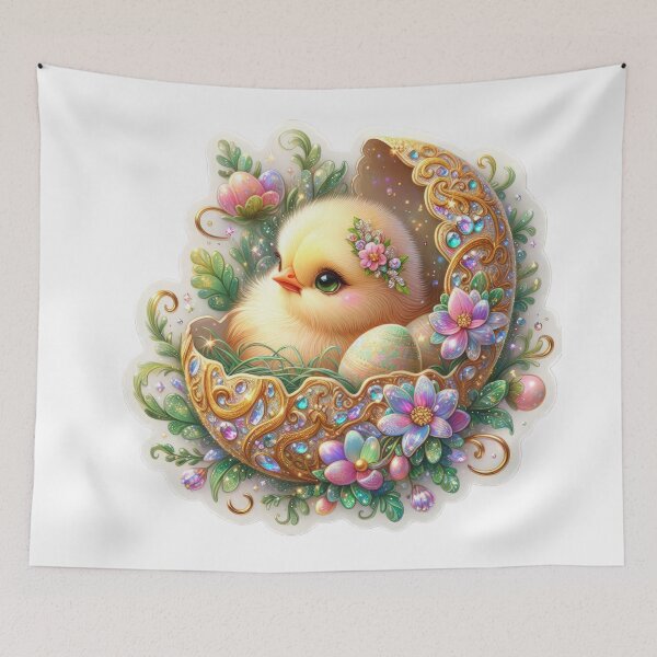 Item preview, yellow chicken with golden egg shell Easter cute sticker designed and sold by Expressions-Sel.
