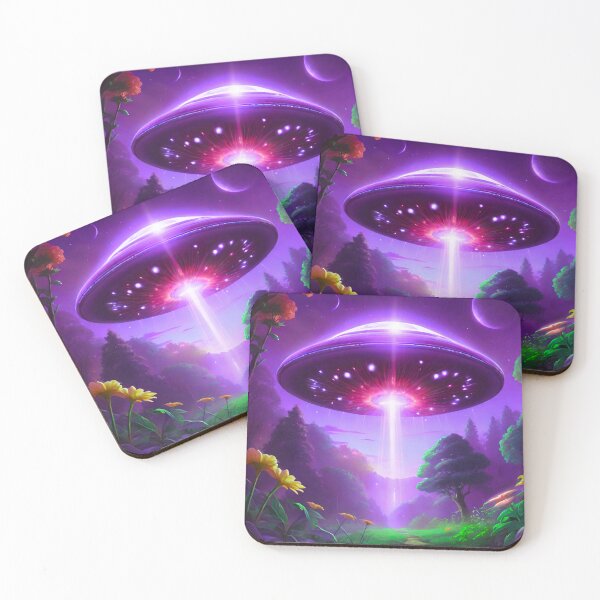Item preview, Enigmatic Encounter: Purple UFO Illuminating the Night Forest designed and sold by GrizzlyCollective.