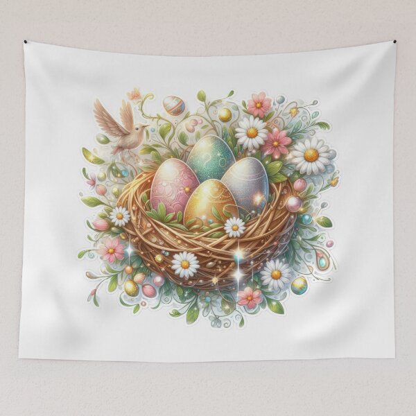 Item preview,  nest with easter eggs and flowers Easter cute sticker designed and sold by Expressions-Sel.