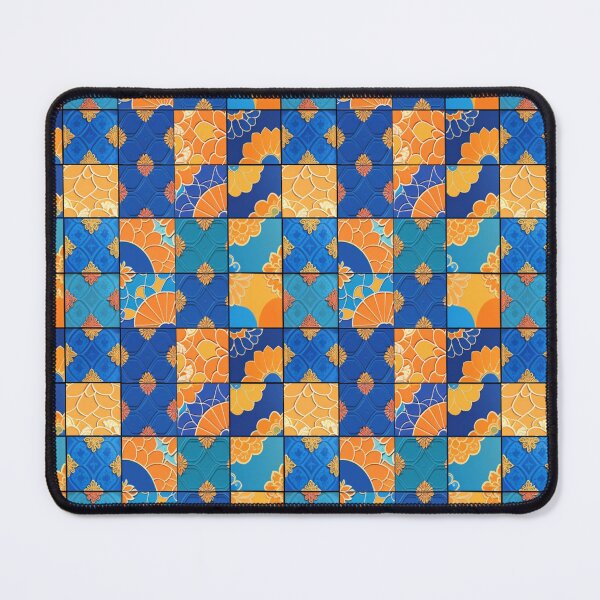 Item preview, Azulejos watercolor tiles blue orange designed and sold by Alessandro Remo Mazzoni Remotextiles.