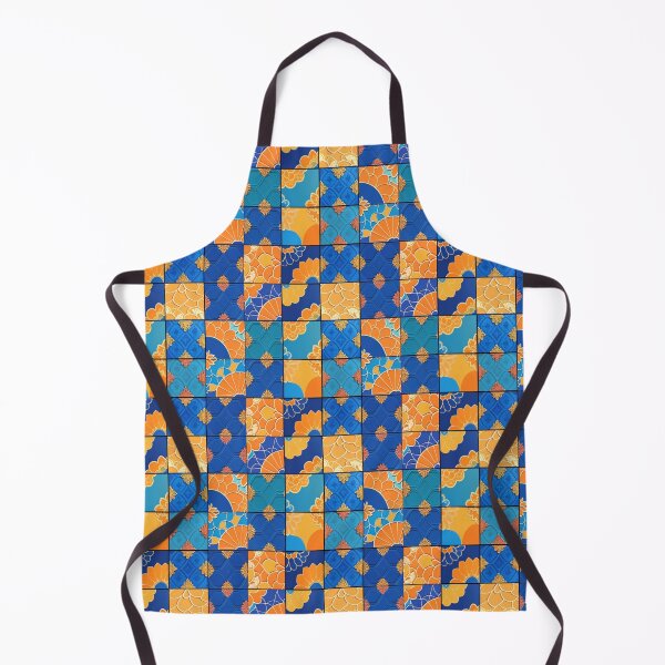 Item preview, Azulejos watercolor tiles blue orange designed and sold by Alessandro Remo Mazzoni Remotextiles.